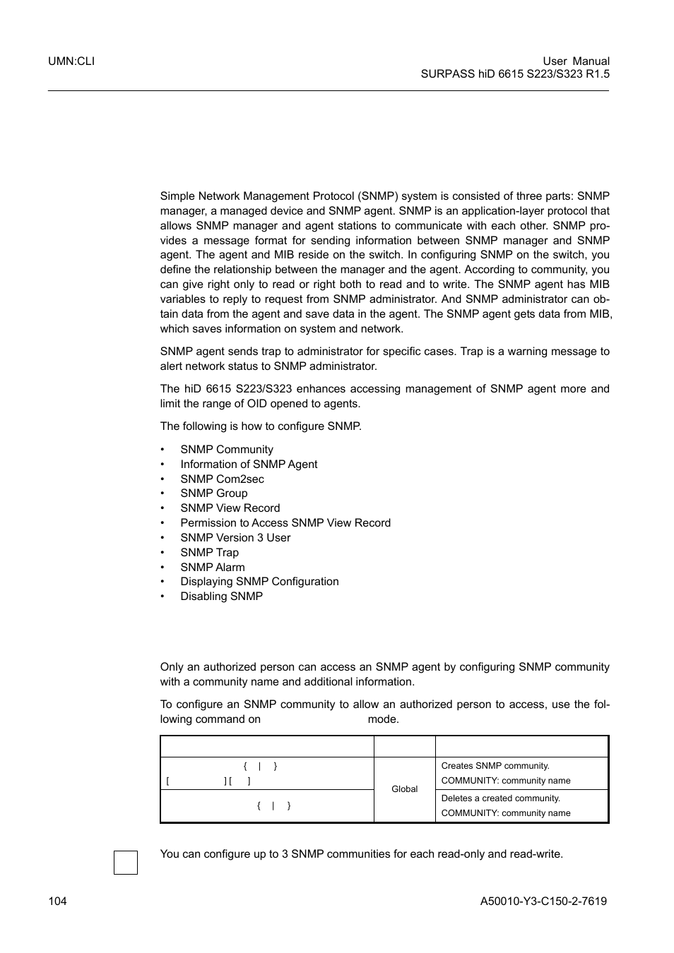 7 network management, 1 simple network management protocol (snmp), 1 snmp community | Network management, Simple network management protocol (snmp), Snmp community | Siemens S223 User Manual | Page 104 / 381