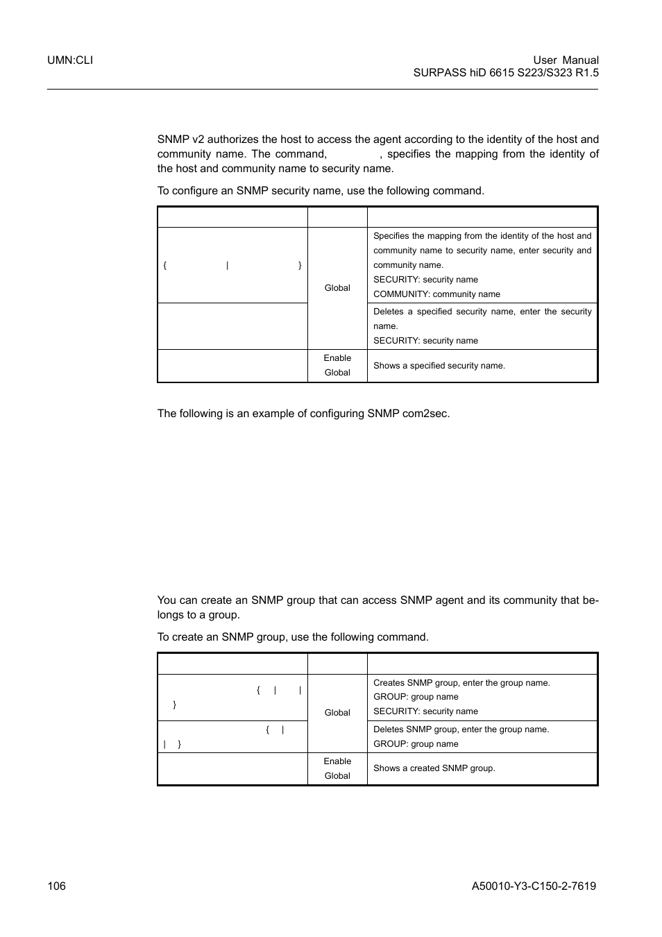 3 snmp com2sec, 4 snmp group, Snmp com2sec | Snmp group | Siemens S223 User Manual | Page 106 / 381