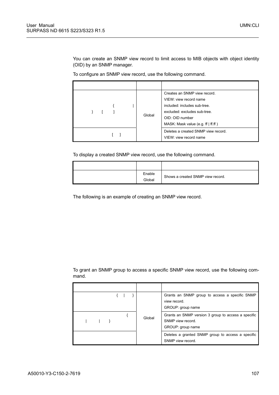 5 snmp view record, 6 permission to access snmp view record, Snmp view record | Permission to access snmp view record | Siemens S223 User Manual | Page 107 / 381