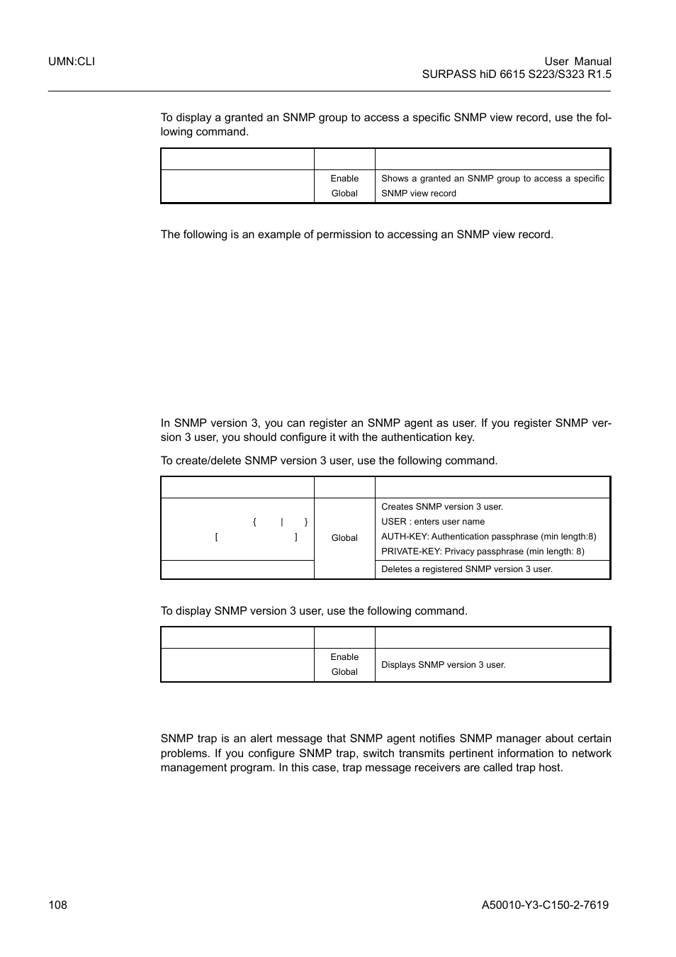 7 snmp version 3 user, 8 snmp trap, Snmp version 3 user | Snmp trap | Siemens S223 User Manual | Page 108 / 381