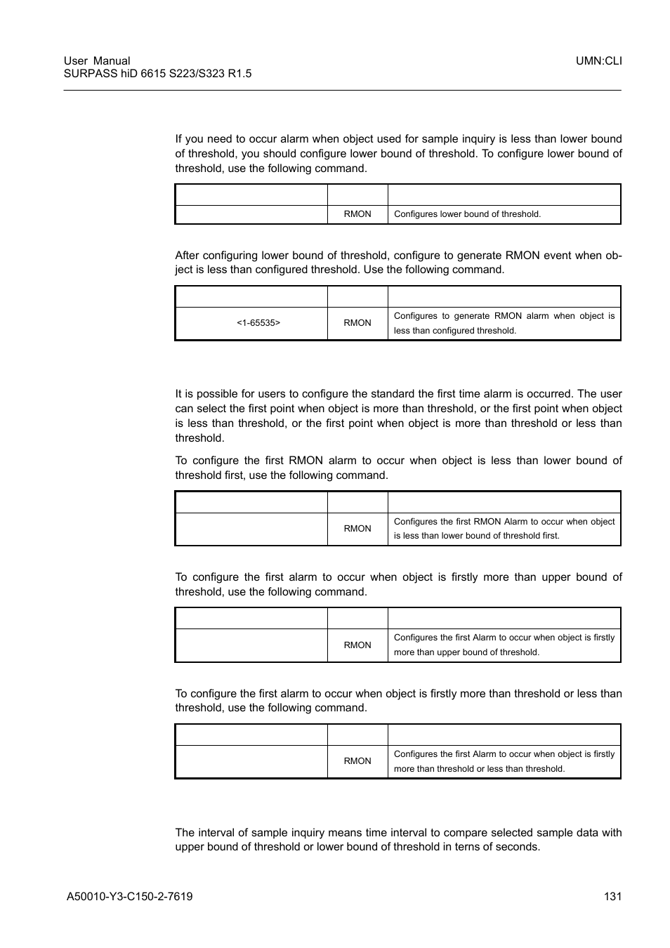 5 lower bound of threshold, 6 configuring standard of the first alarm, 7 interval of sample inquiry | Siemens S223 User Manual | Page 131 / 381