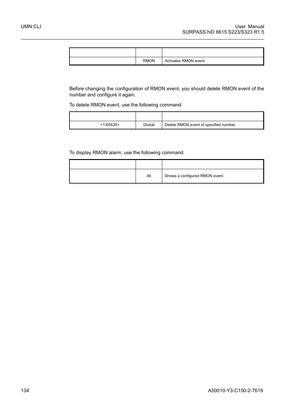 6 deleting configuration of rmon event, 7 displaying rmon event | Siemens S223 User Manual | Page 134 / 381