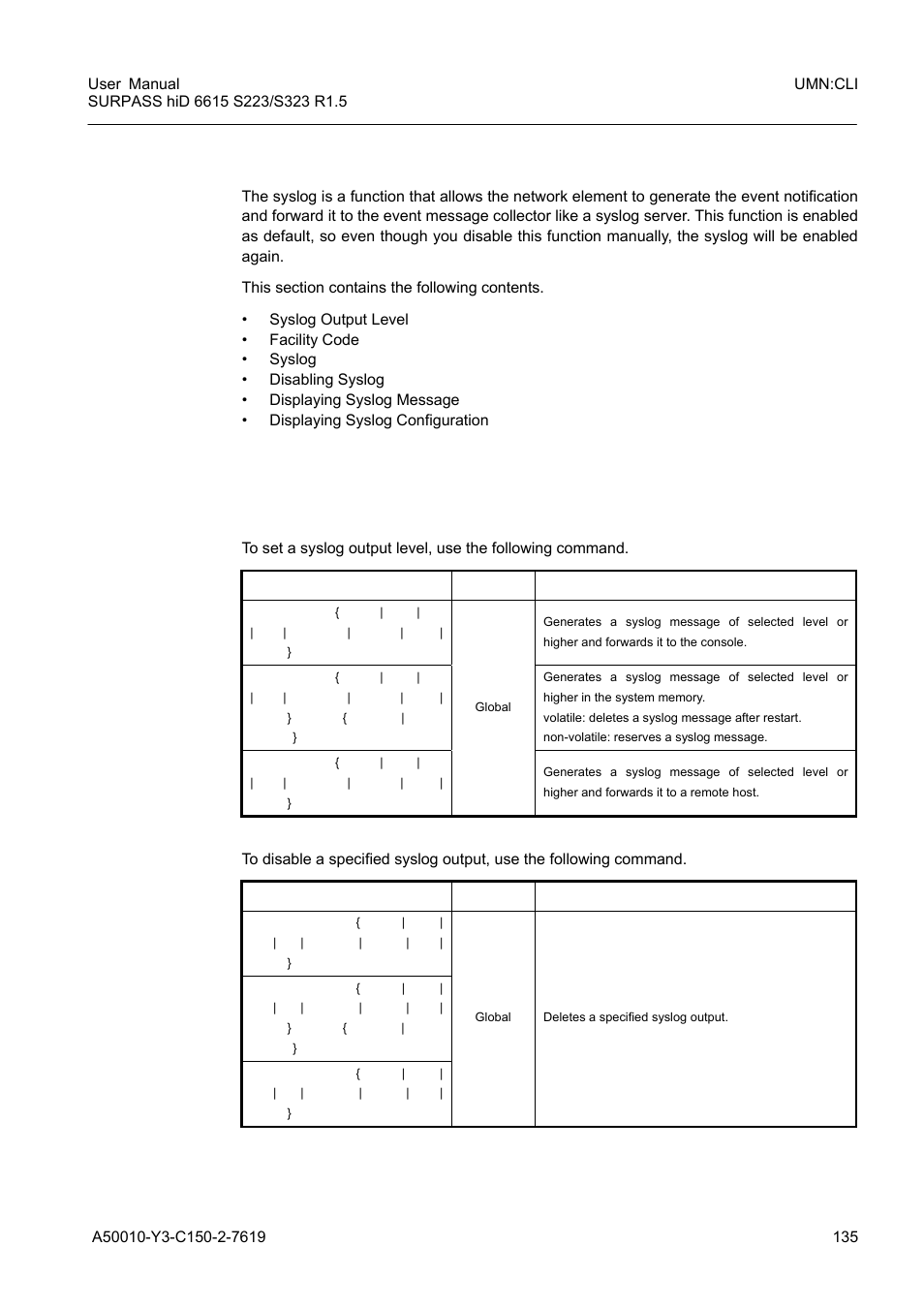 5 syslog, 1 syslog output level, Syslog | Syslog output level | Siemens S223 User Manual | Page 135 / 381