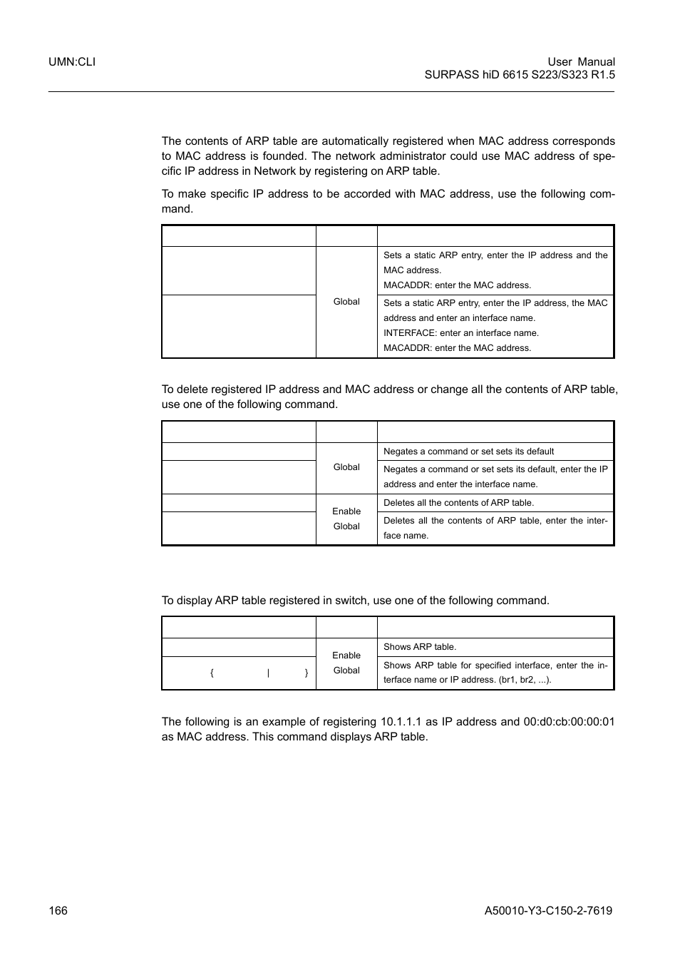 1 registering arp table, 2 displaying arp table | Siemens S223 User Manual | Page 166 / 381