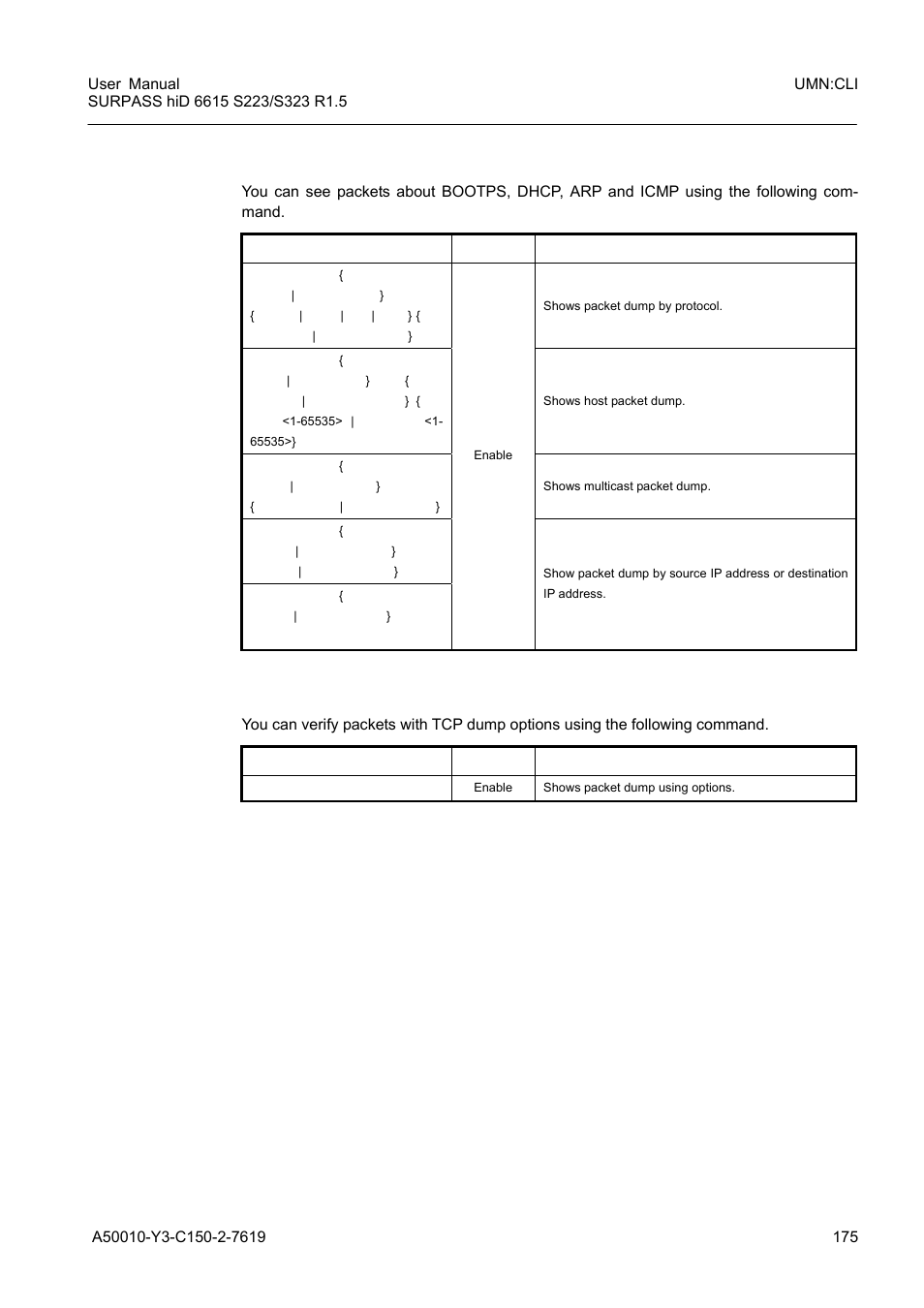 1 packet dump by protocol, 2 packet dump with option | Siemens S223 User Manual | Page 175 / 381