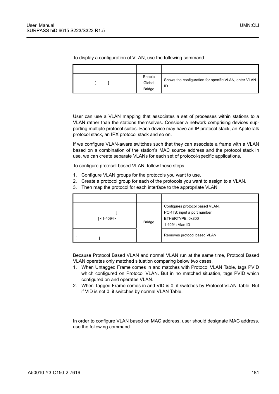 5 displaying vlan, 2 protocol-based vlan, 3 mac address-based vlan | 5 displaying vlan 8.1.2, Protocol-based vlan, Mac address-based vlan, Displaying vlan | Siemens S223 User Manual | Page 181 / 381
