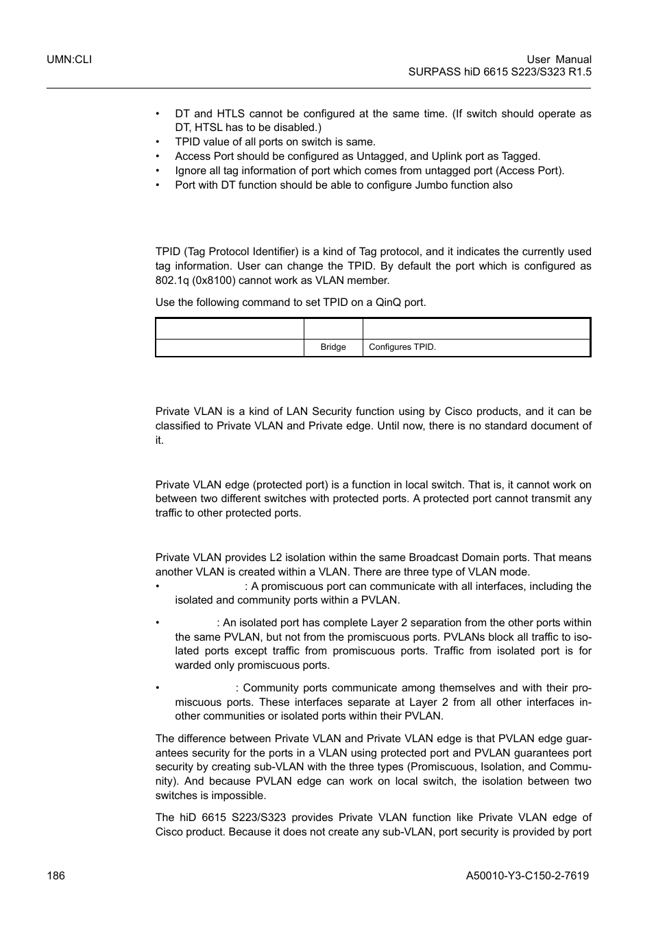 3 tpid configuration, 9 layer 2 isolation, 3 tpid configuration 8.1.9 | Layer 2 isolation | Siemens S223 User Manual | Page 186 / 381