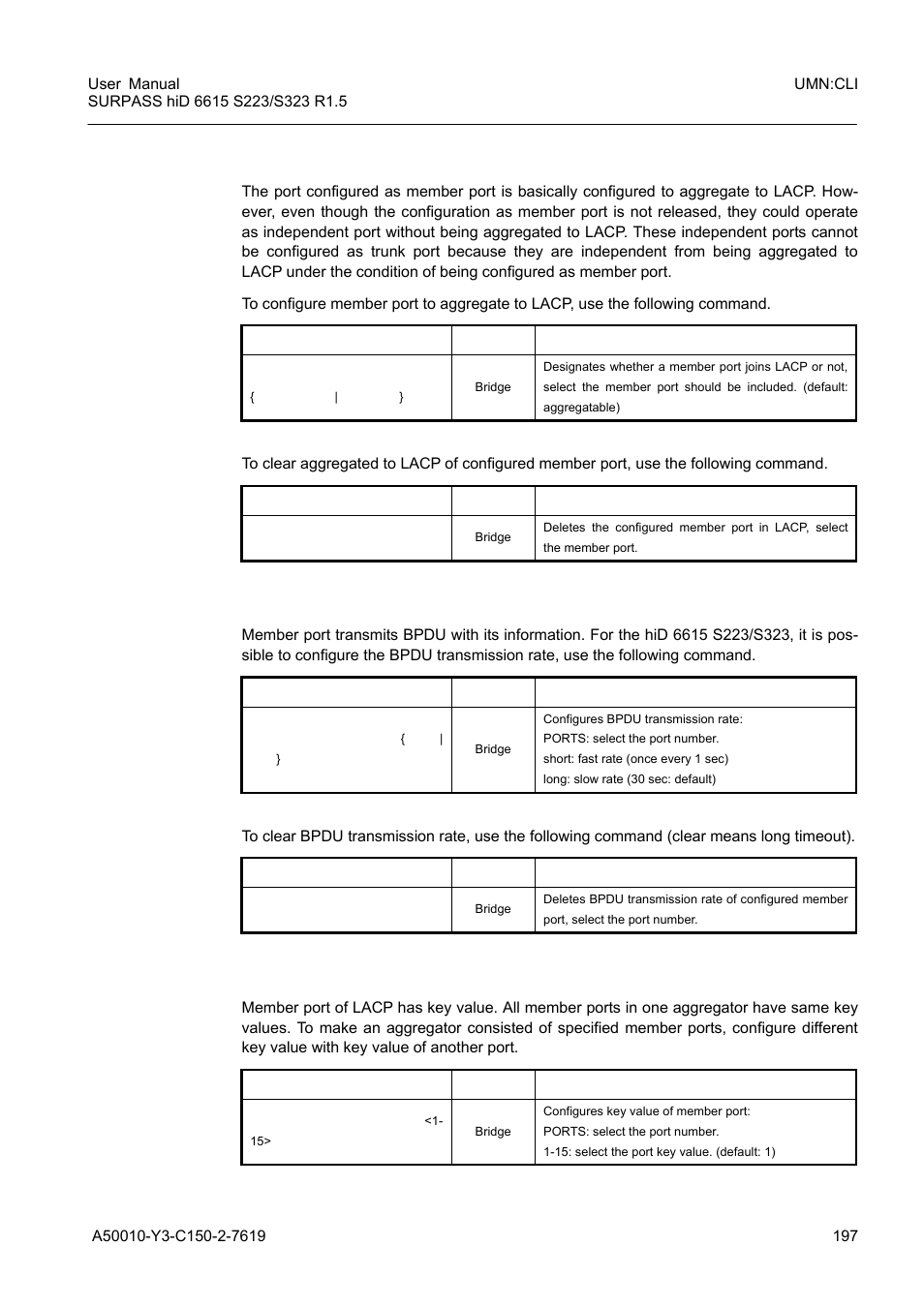 4 identifying member ports within lacp, 5 bpdu transmission rate, 6 key value of member port | Identifying member ports within lacp, Bpdu transmission rate, Key value of member port | Siemens S223 User Manual | Page 197 / 381