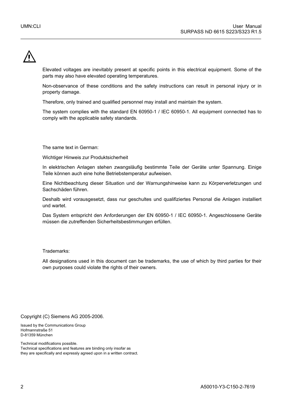 Important notice on product safety | Siemens S223 User Manual | Page 2 / 381