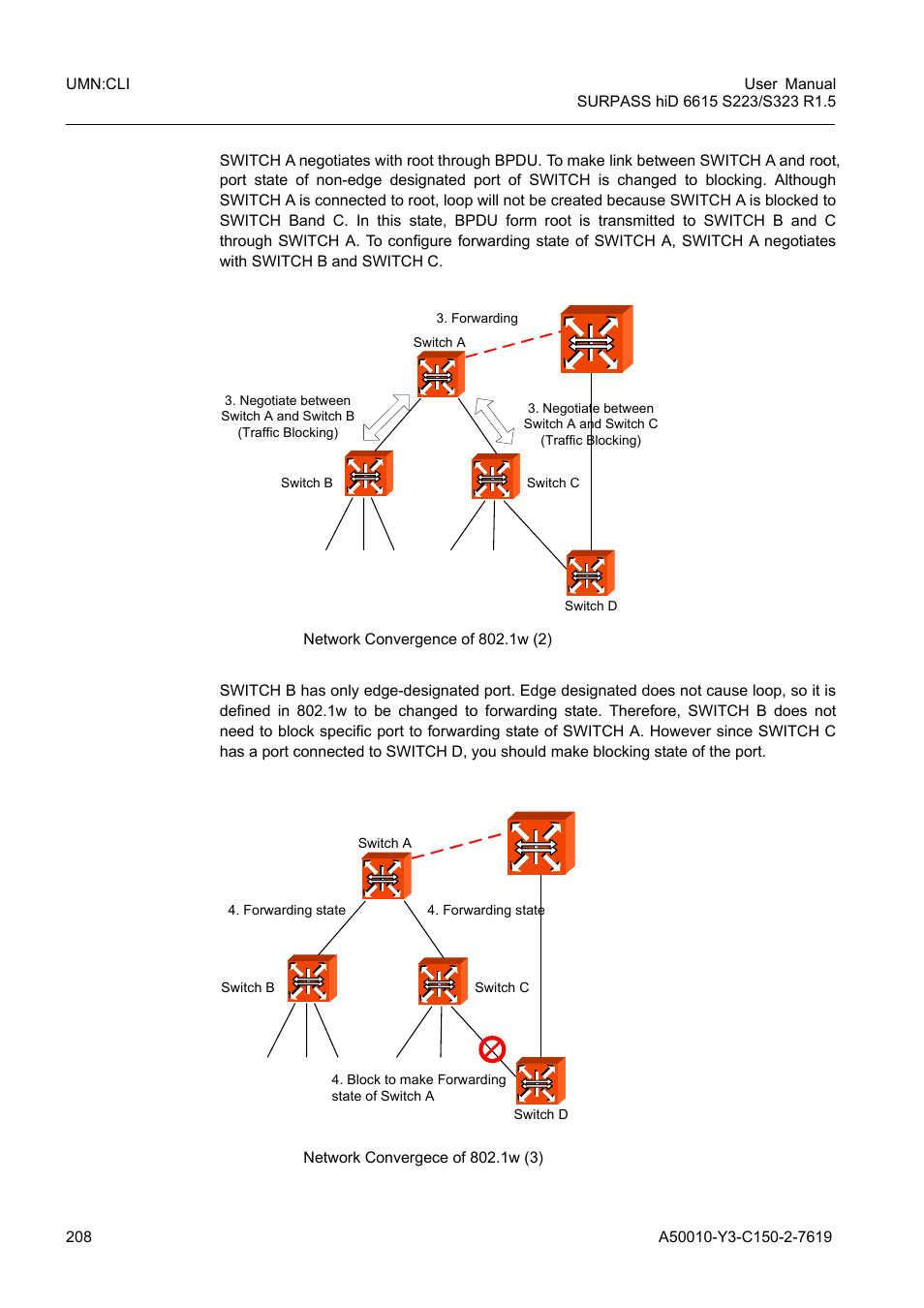 Fig. 8.18, Network convergence of 802.1w (2), Fig. 8.19 | Network convergece of 802.1w (3) | Siemens S223 User Manual | Page 208 / 381