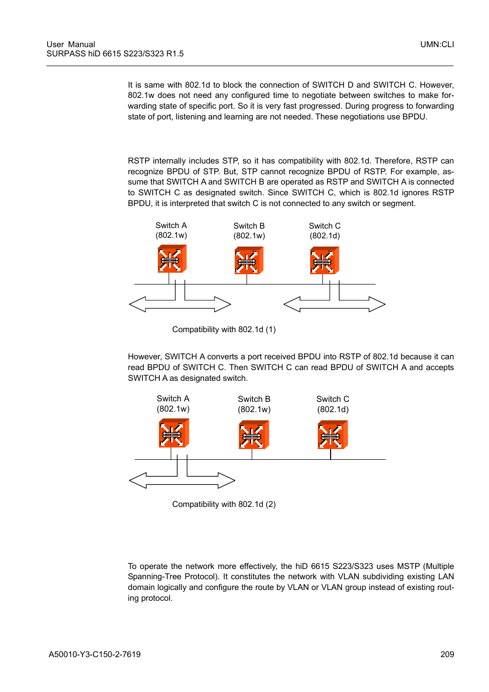 3 mstp operation, Mstp operation, Fig. 8.20 | Compatibility with 802.1d (1), Fig. 8.21, Compatibility with 802.1d (2) | Siemens S223 User Manual | Page 209 / 381