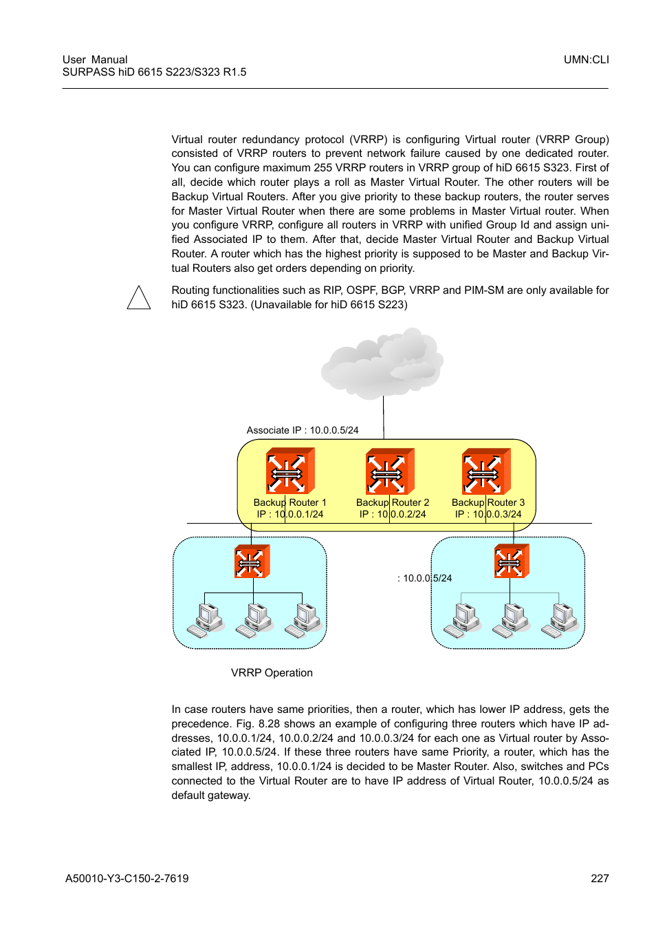 4 virtual router redundancy protocol (vrrp), Virtual router redundancy protocol (vrrp), Fig. 8.28 | Vrrp operation, Internet | Siemens S223 User Manual | Page 227 / 381