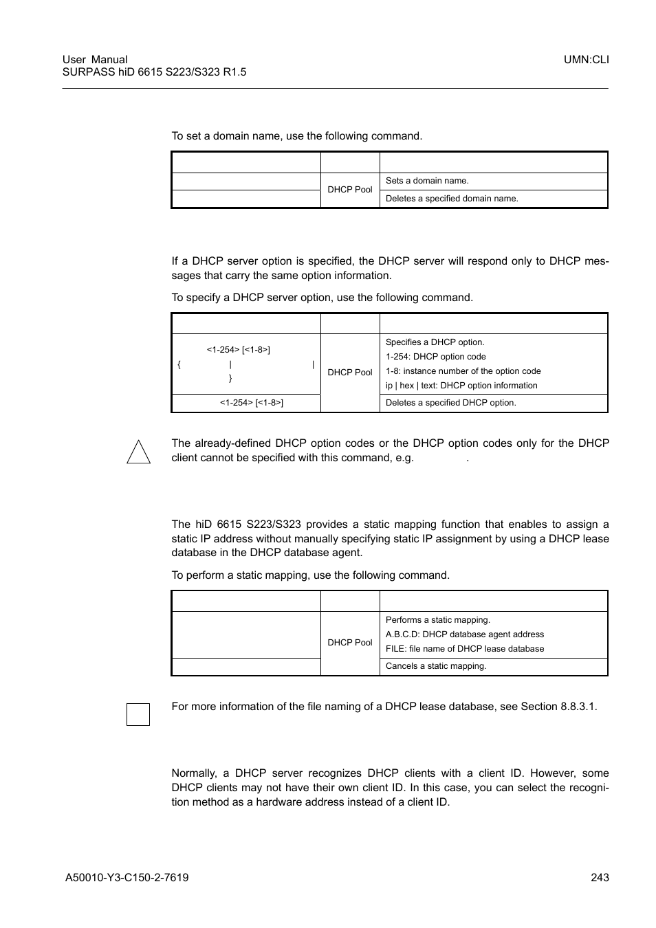 8 domain name, 9 dhcp server option, 10 static mapping | 11 recognition of dhcp client, Domain name, Dhcp server option, Static mapping, Recognition of dhcp client | Siemens S223 User Manual | Page 243 / 381