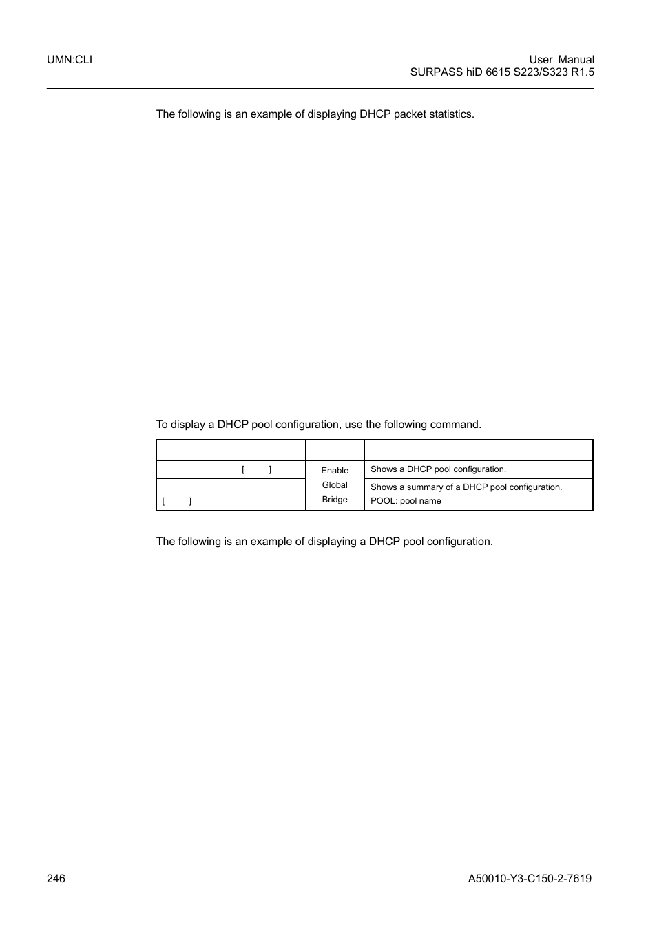 17 displaying dhcp pool configuration, Displaying dhcp pool configuration | Siemens S223 User Manual | Page 246 / 381