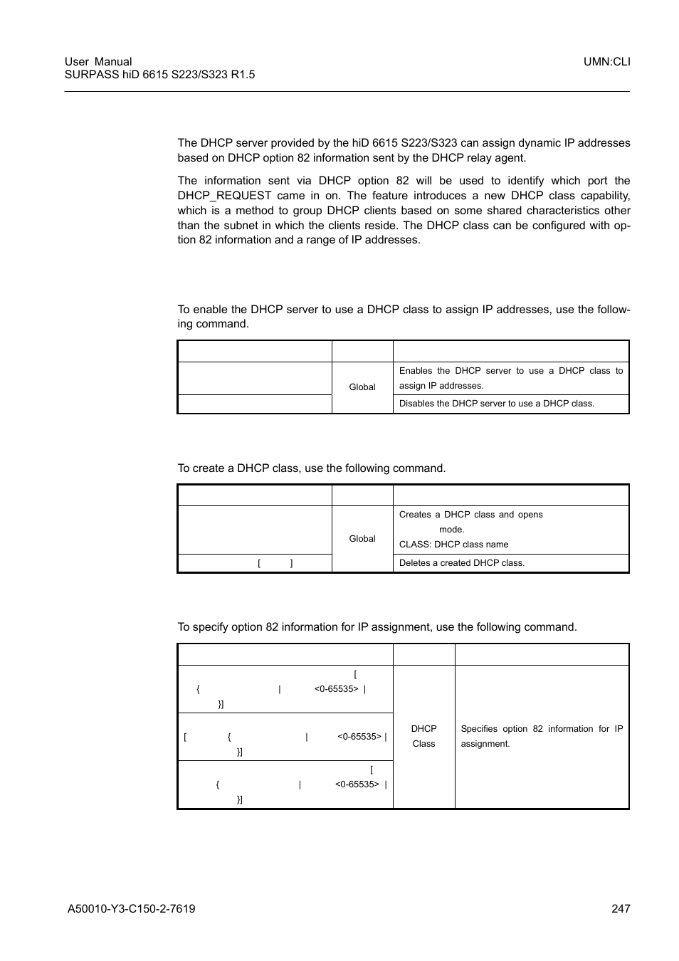 2 dhcp address allocation with option 82, 1 dhcp class capability, 2 dhcp class creation | 3 relay agent information pattern, Dhcp address allocation with option 82 | Siemens S223 User Manual | Page 247 / 381