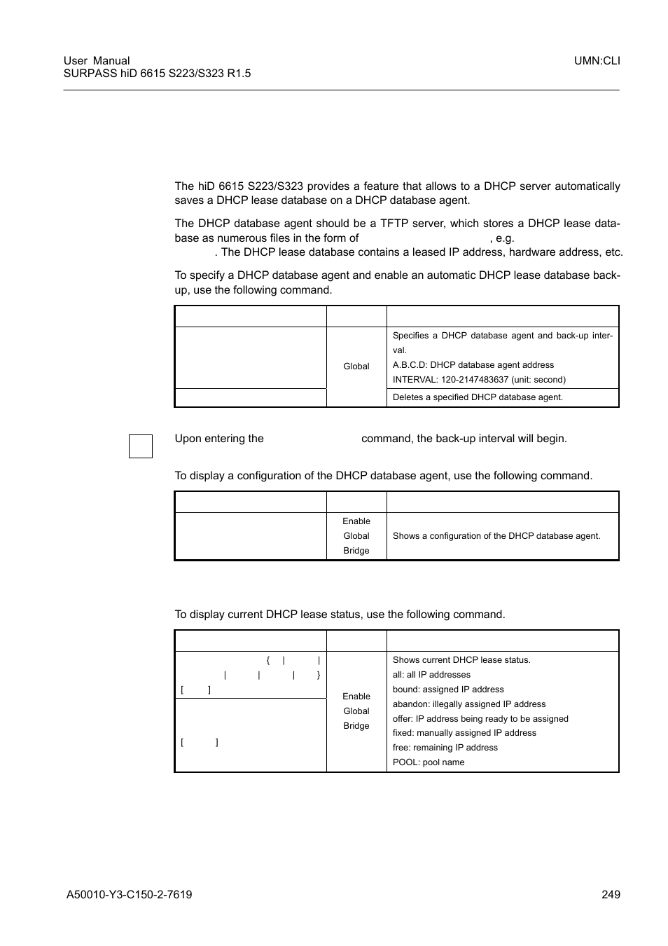 3 dhcp lease database, 1 dhcp database agent, 2 displaying dhcp lease status | Dhcp lease database | Siemens S223 User Manual | Page 249 / 381