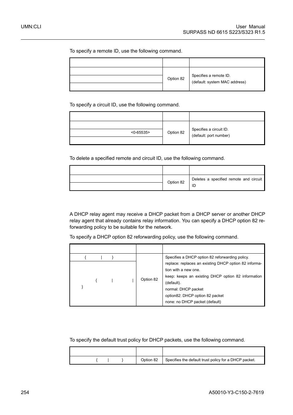 3 option 82 reforwarding policy, 4 option 82 trust policy | Siemens S223 User Manual | Page 254 / 381