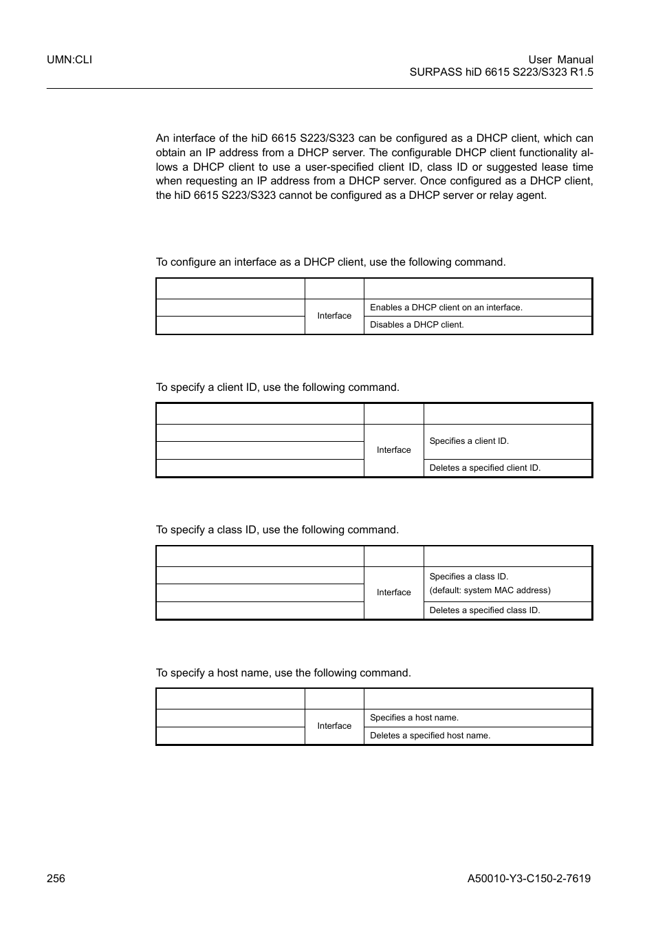 6 dhcp client, 1 enabling dhcp client, 2 dhcp client id | 3 dhcp class id, 4 host name, Dhcp client | Siemens S223 User Manual | Page 256 / 381