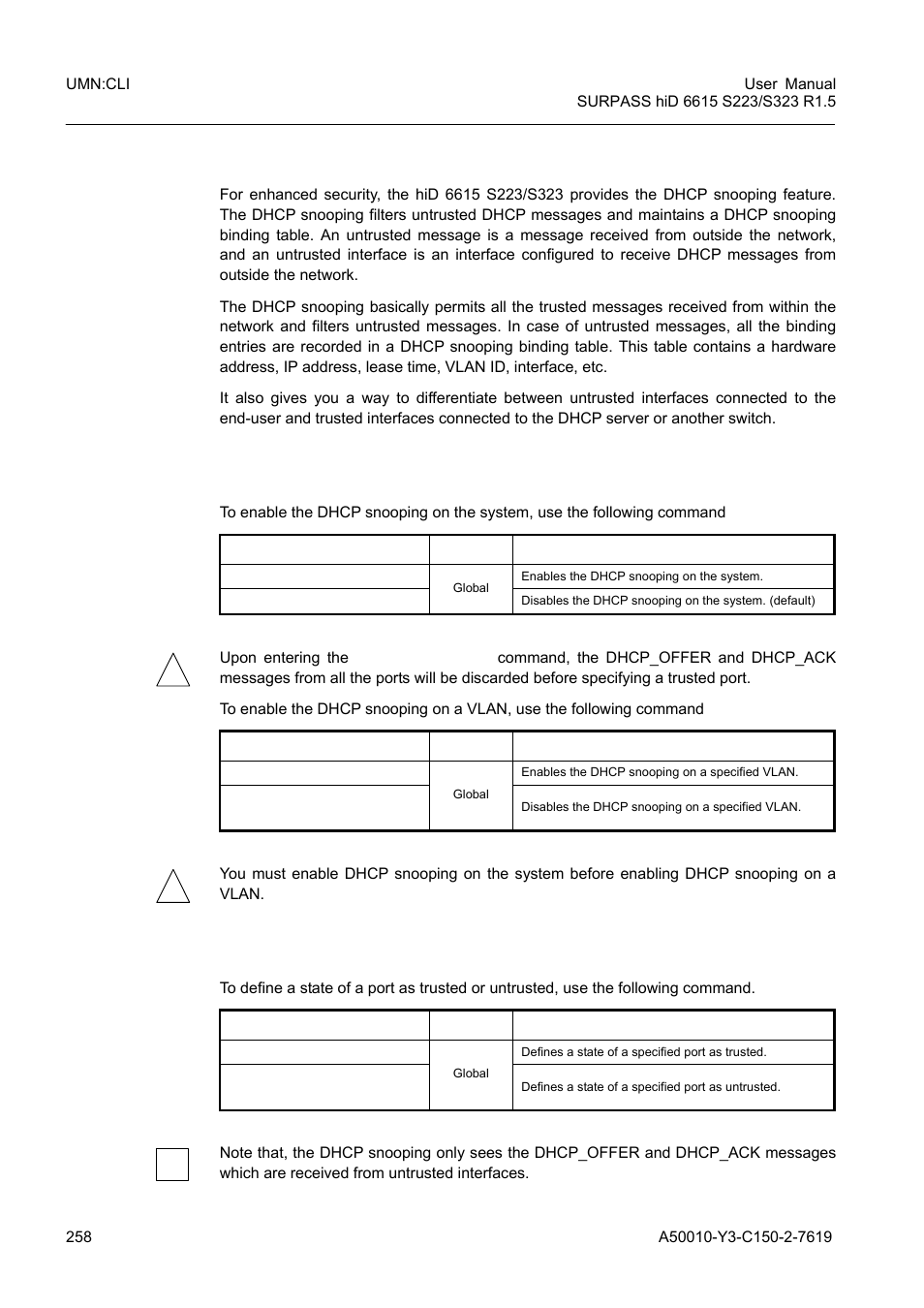 7 dhcp snooping, 1 enabling dhcp snooping, 2 dhcp trust state | Dhcp snooping, 1 enabling dhcp snooping 8.8.7.2 dhcp trust state | Siemens S223 User Manual | Page 258 / 381