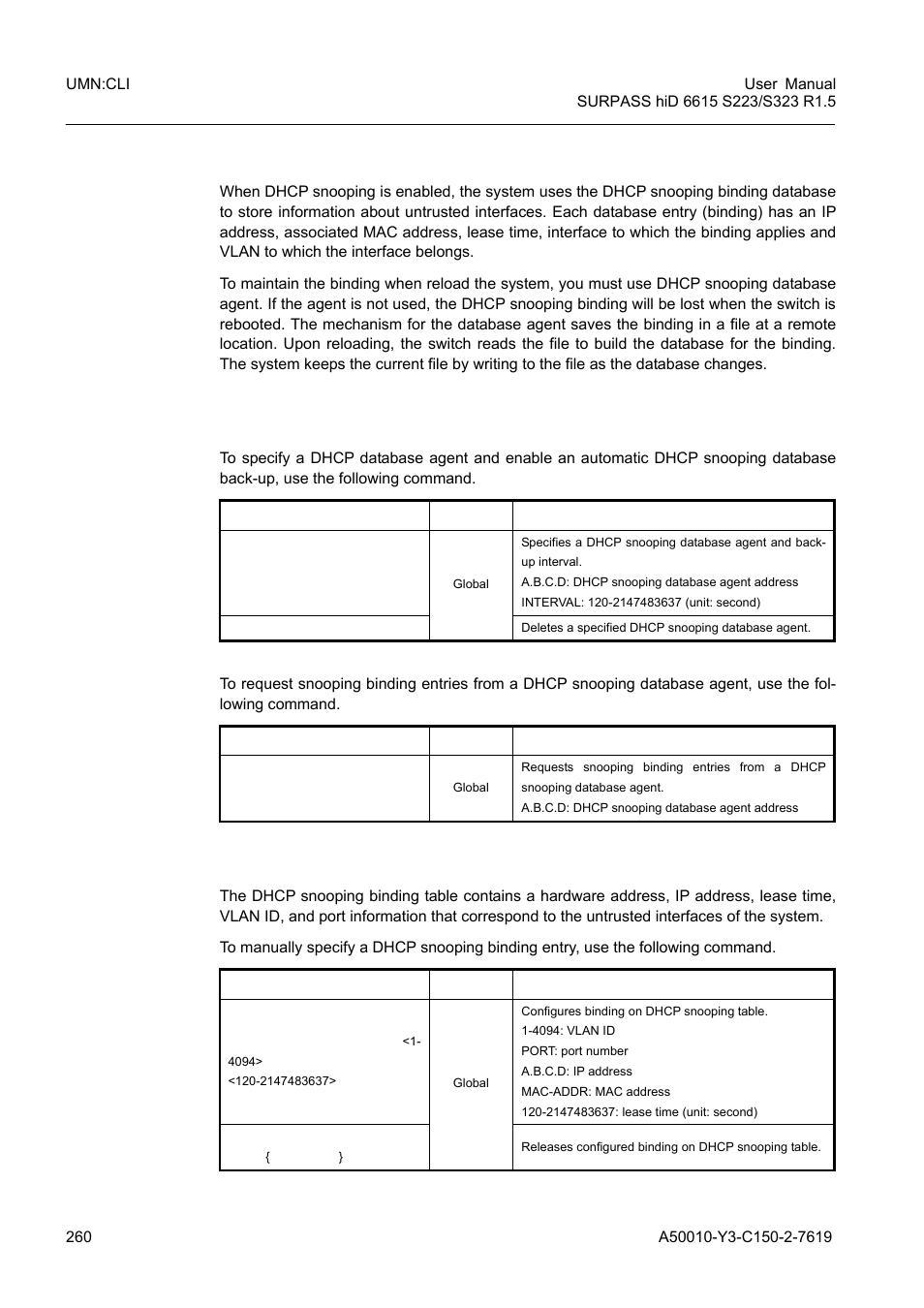 6 dhcp snooping database agent | Siemens S223 User Manual | Page 260 / 381