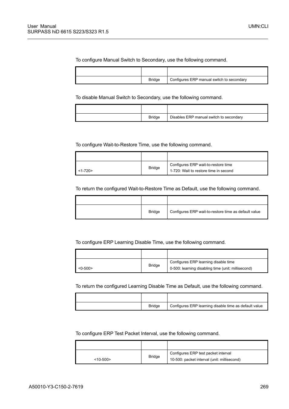 6 manual switch to secondary, 7 wait-to-restore time, 8 learning disable time | 9 test packet interval | Siemens S223 User Manual | Page 269 / 381