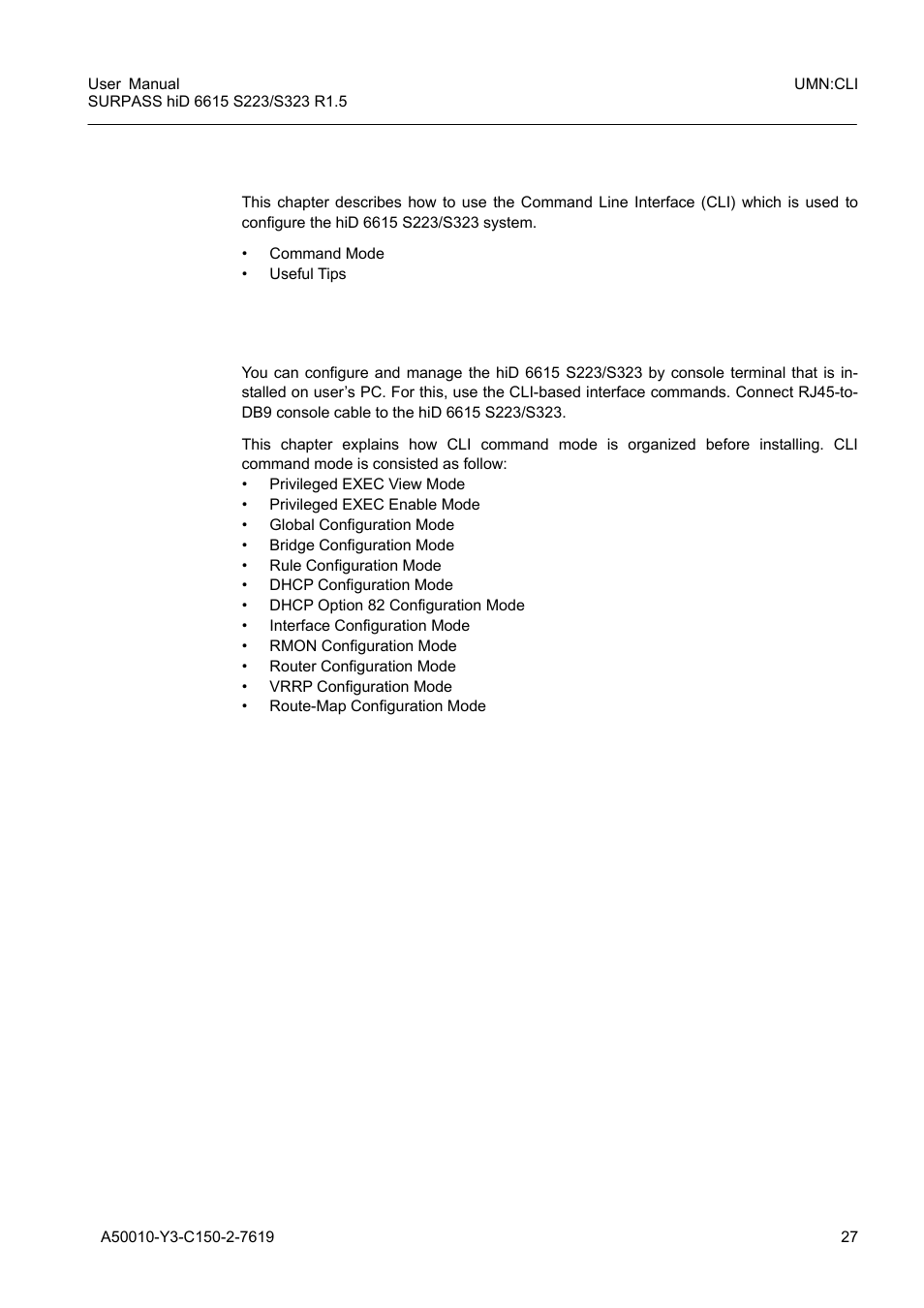 3 command line interface (cli), 1 command mode, Command line interface (cli) | Command mode | Siemens S223 User Manual | Page 27 / 381