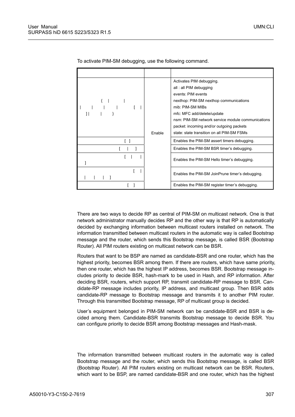 5 pim debug, 2 bsr and rp, 3 bootstrap router (bsr) | 5 pim debug 9.3.2, Bsr and rp, Bootstrap router (bsr) | Siemens S223 User Manual | Page 307 / 381