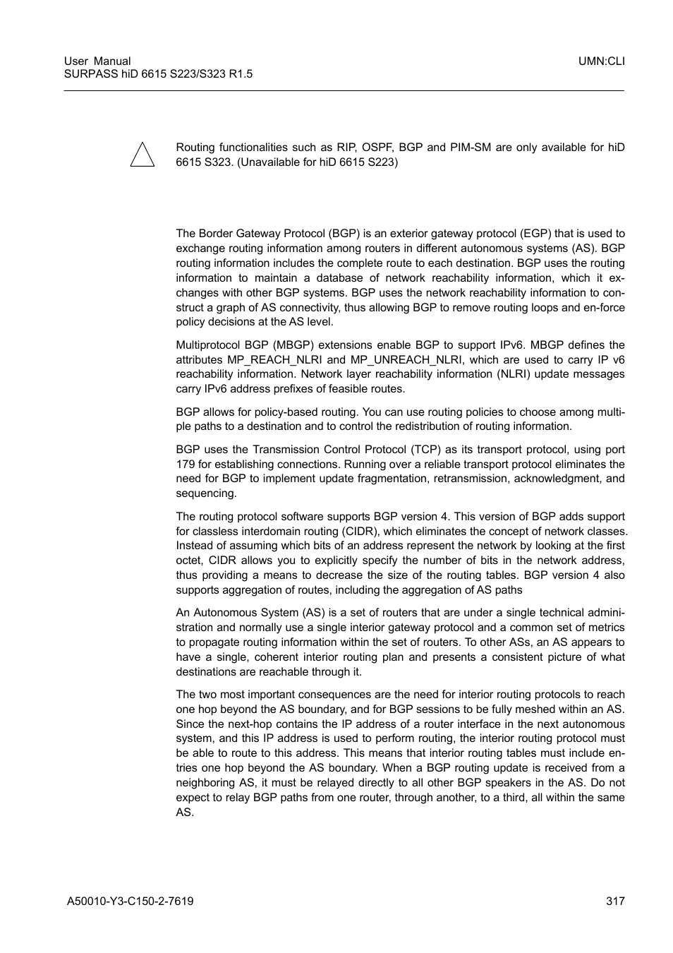 10 ip routing protocol, 1 border gateway protocol (bgp), Ip routing protocol | Border gateway protocol (bgp) | Siemens S223 User Manual | Page 317 / 381