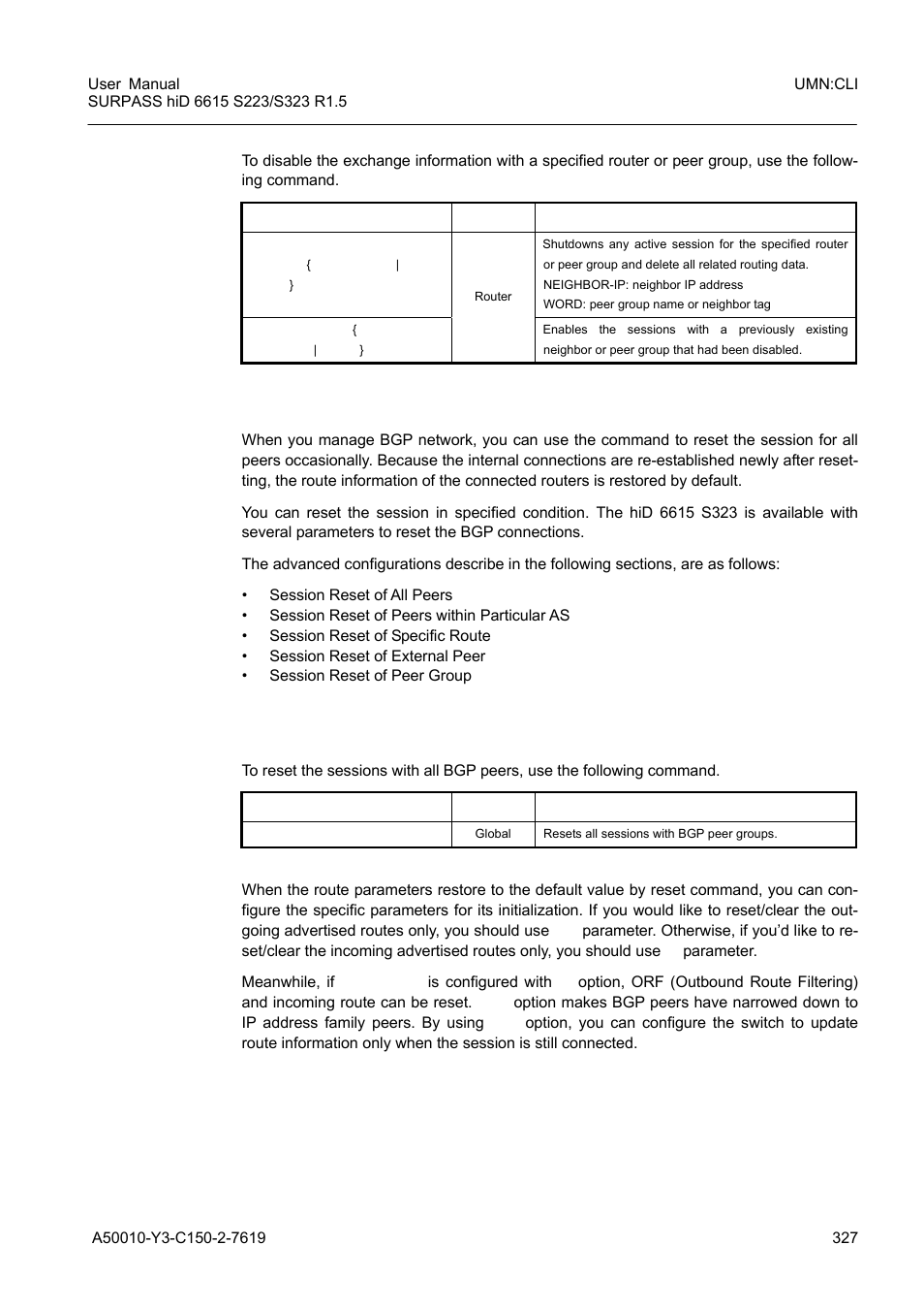 5 bgp session reset, 1 session reset of all peers, Bgp session reset | Siemens S223 User Manual | Page 327 / 381