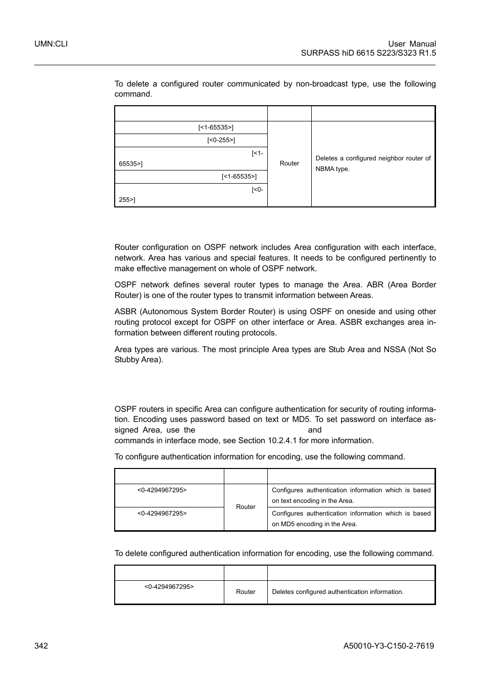 6 ospf area, 1 area authentication, Ospf area | Siemens S223 User Manual | Page 342 / 381