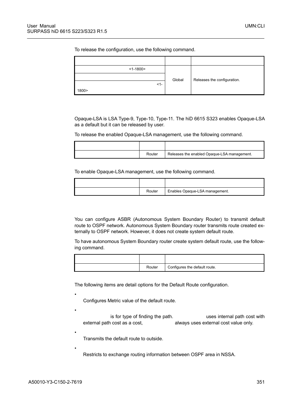 9 opaque-lsa support, 10 default route, Opaque-lsa support | Default route | Siemens S223 User Manual | Page 351 / 381