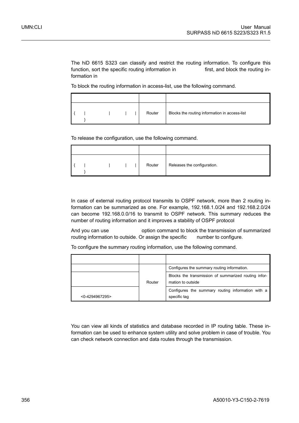 16 blocking routing information, 17 summary routing information, 18 ospf monitoring and management | Blocking routing information, Summary routing information, Ospf monitoring and management | Siemens S223 User Manual | Page 356 / 381