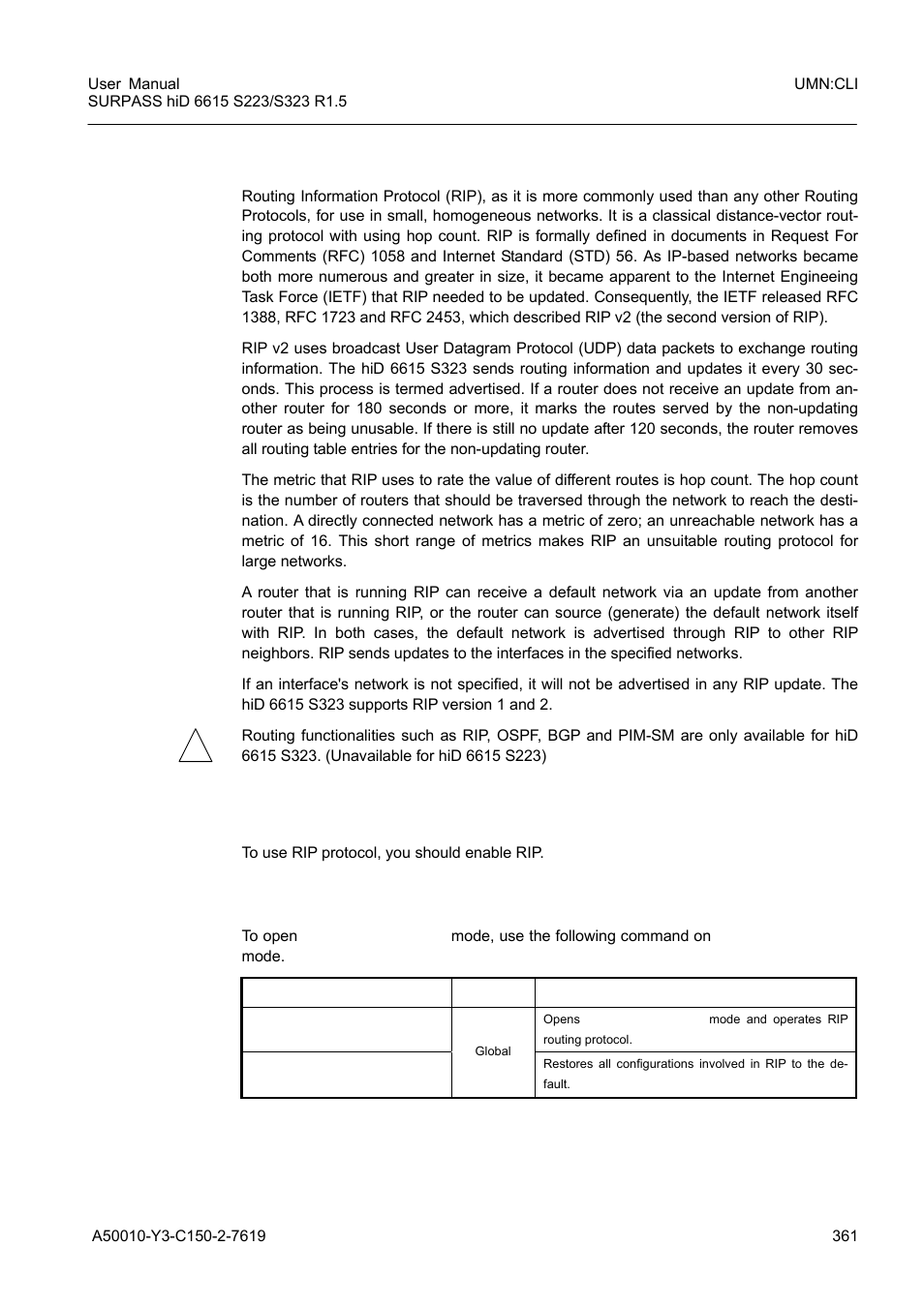 3 routing information protocol (rip), 1 enabling rip, Routing information protocol (rip) | Enabling rip | Siemens S223 User Manual | Page 361 / 381