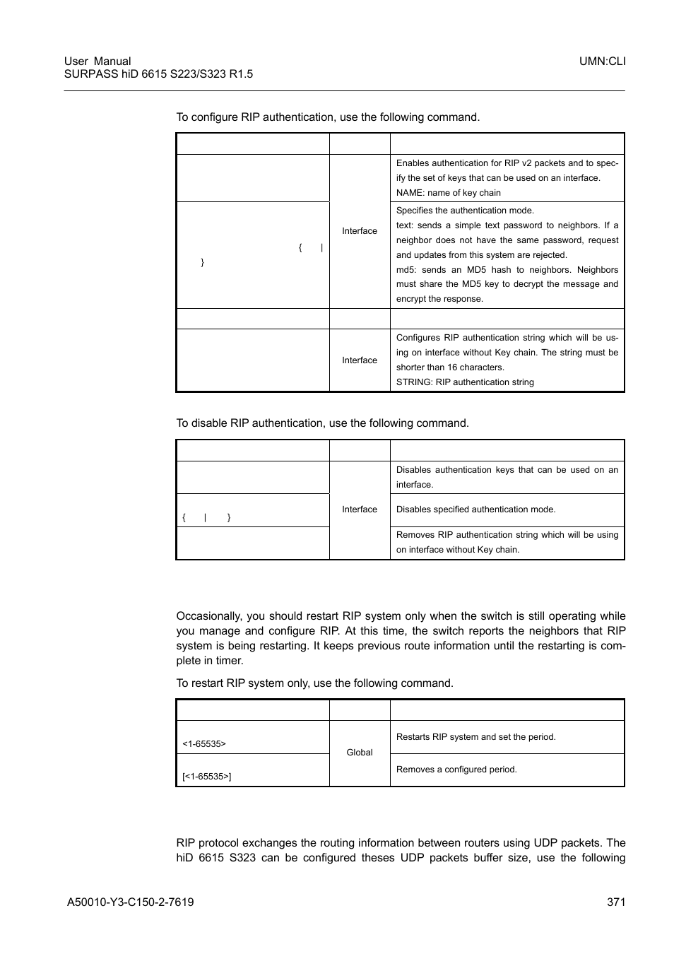 14 restarting rip, 15 udp buffer size of rip, 14 restarting rip 10.3.15 udp buffer size of rip | Restarting rip, Udp buffer size of rip | Siemens S223 User Manual | Page 371 / 381