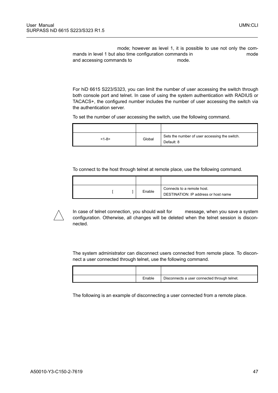 5 limiting number of user, 6 telnet access, Limiting number of user | Telnet access | Siemens S223 User Manual | Page 47 / 381