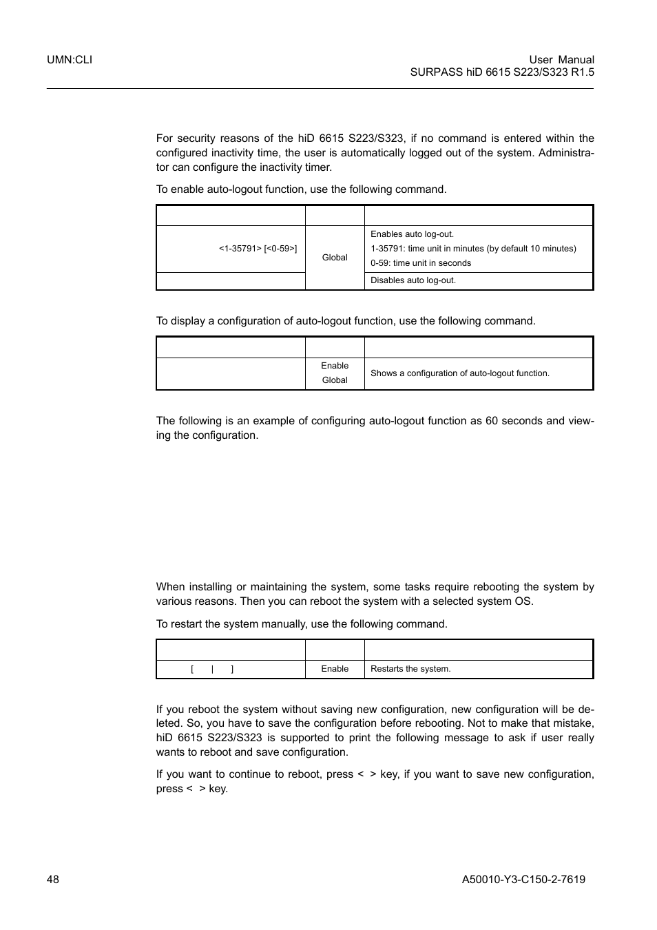 7 auto log-out, 8 system rebooting, 1 manual system rebooting | Auto log-out, System rebooting | Siemens S223 User Manual | Page 48 / 381