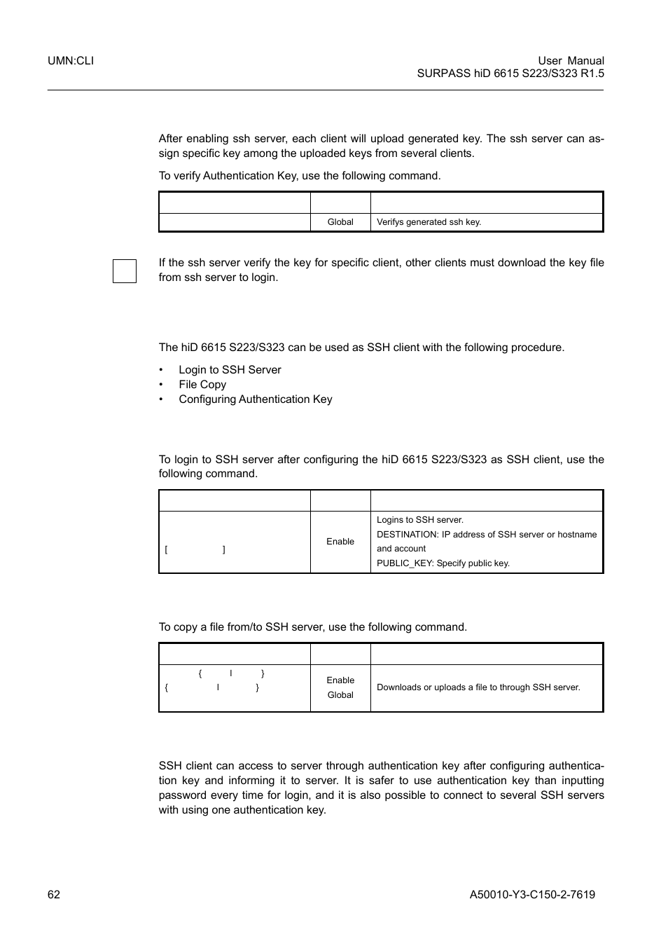 5 assigning specific authentication key, 2 ssh client, 1 login to ssh server | 2 file copy, 3 configuring authentication key, 5 assigning specific authentication key 4.4.2, Ssh client, Assigning specific authentication key | Siemens S223 User Manual | Page 62 / 381