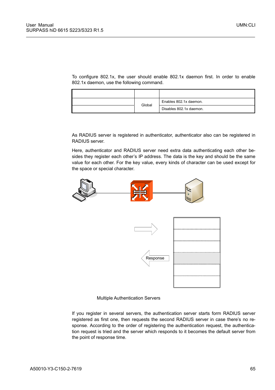 1 802.1x authentication, 1 enabling 802.1x, 2 configuring radius server | 1x authentication, Fig. 4.2, Multiple authentication servers | Siemens S223 User Manual | Page 65 / 381