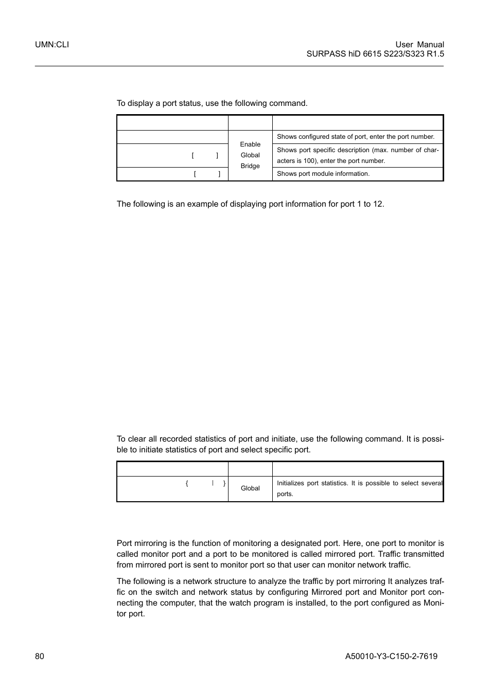 8 port status, 9 initializing port statistics, 3 port mirroring | Port status, Initializing port statistics, Port mirroring | Siemens S223 User Manual | Page 80 / 381