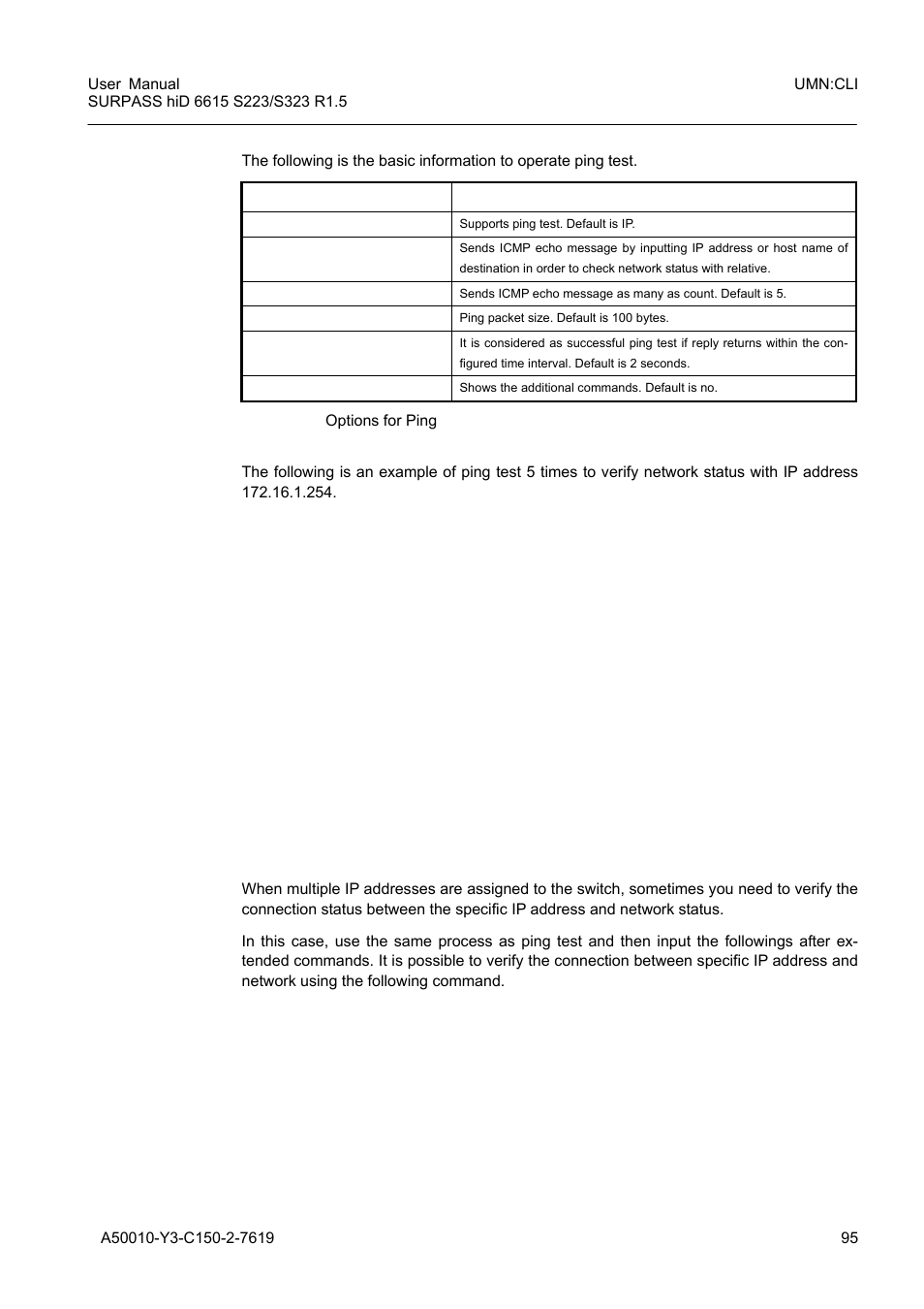 Tab. 6.2, Options for ping | Siemens S223 User Manual | Page 95 / 381