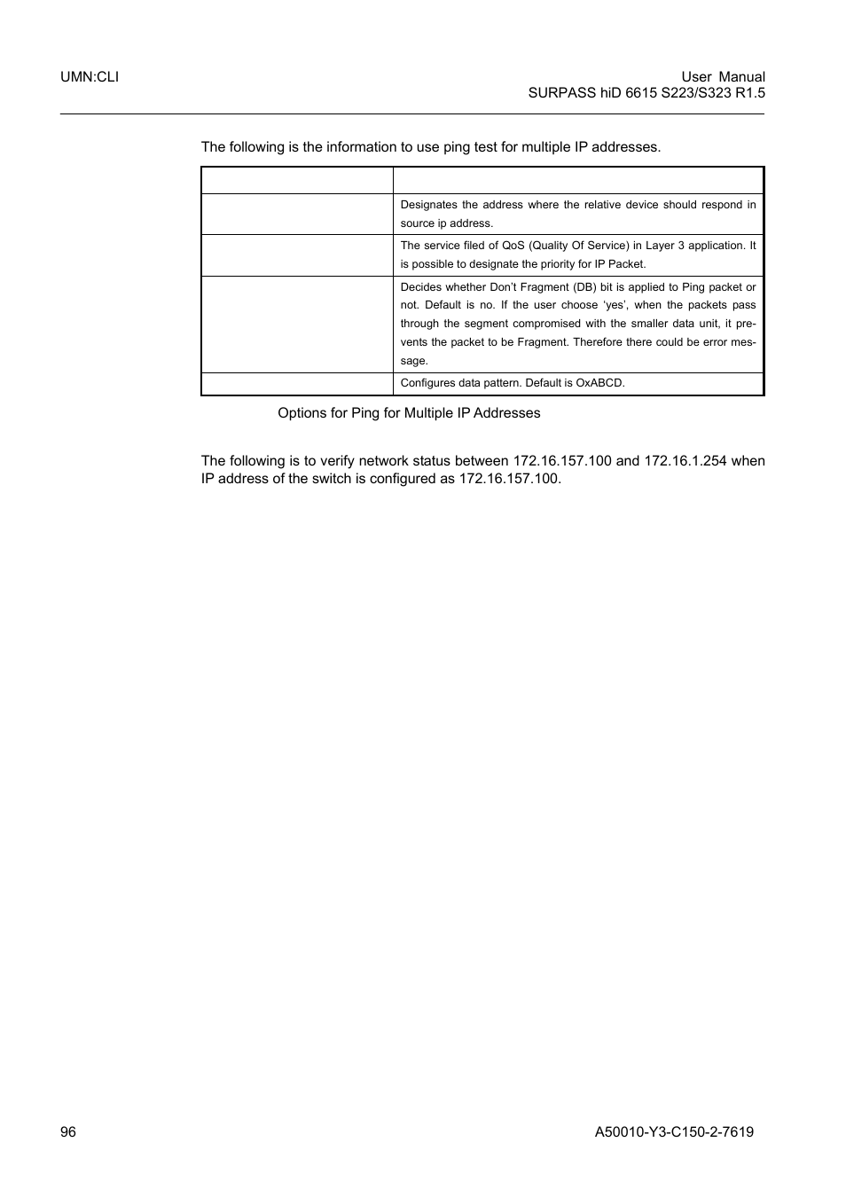 Tab. 6.3, Options for ping for multiple ip addresses | Siemens S223 User Manual | Page 96 / 381