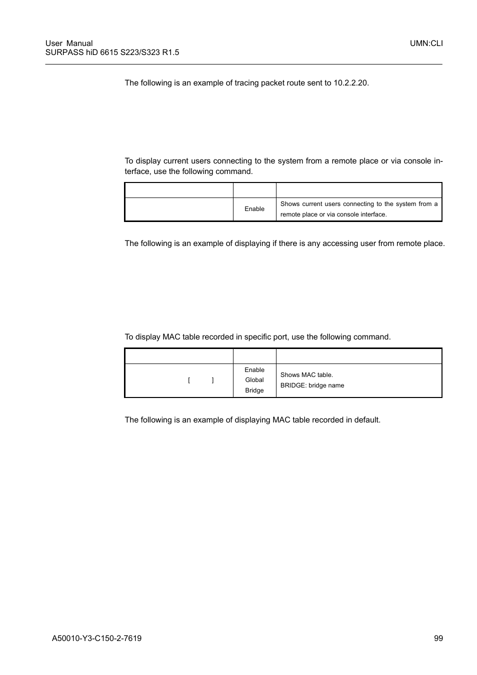 4 displaying user connecting to system, 5 mac table, Displaying user connecting to system | Mac table, Displaying user connecting to | Siemens S223 User Manual | Page 99 / 381