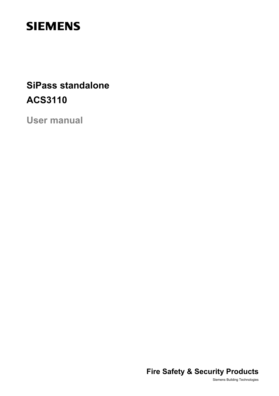 Siemens SIPASS STANDALONE ACS3110 User Manual | 20 pages