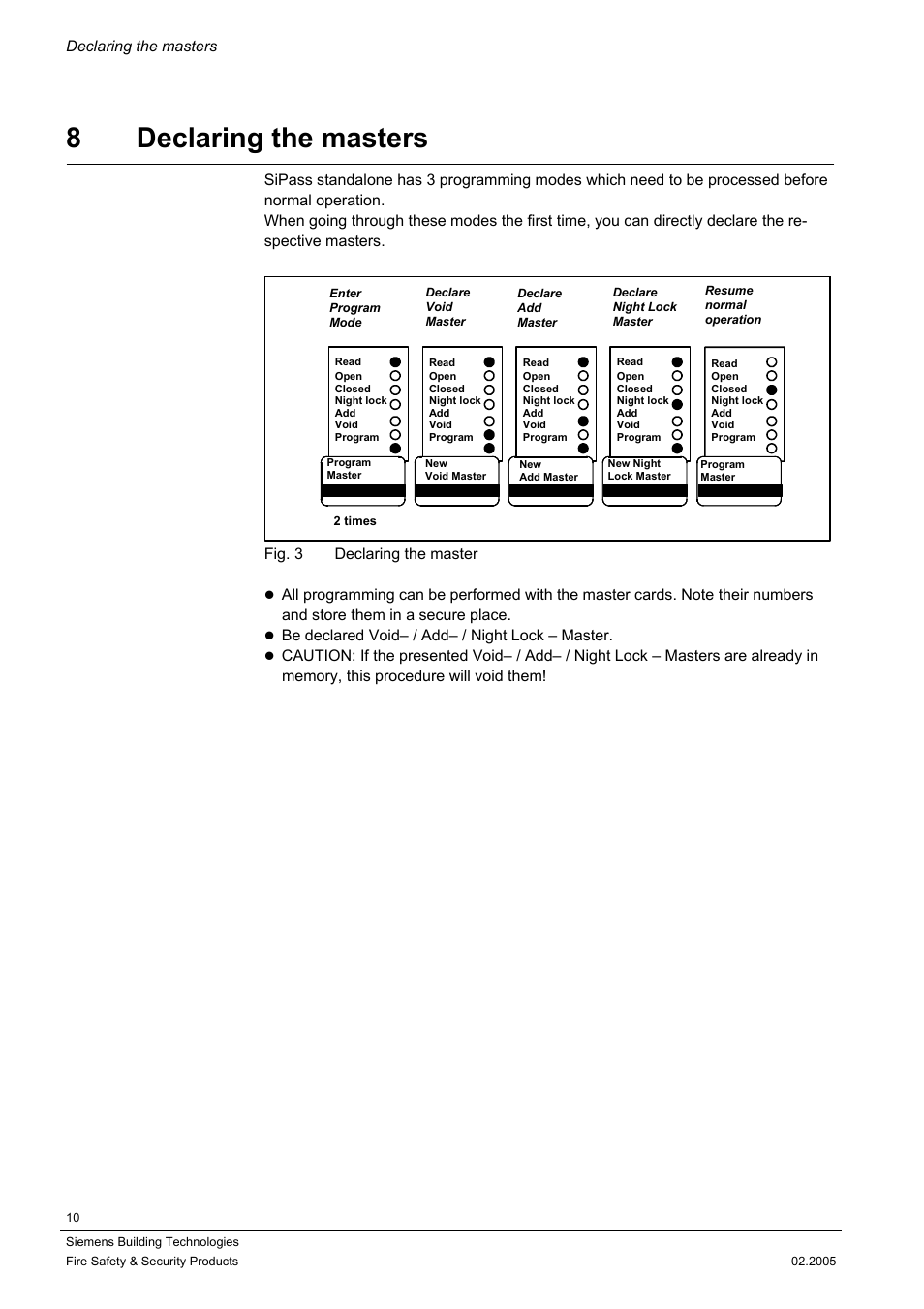 Declaring the masters, 8 declaring the masters | Siemens SIPASS STANDALONE ACS3110 User Manual | Page 10 / 20