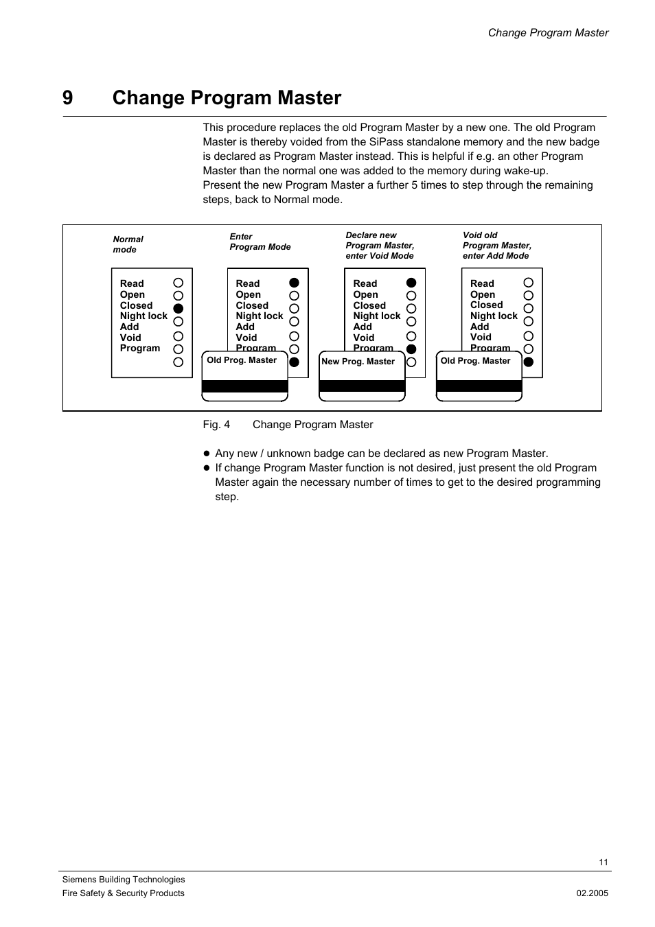 Change program master, 9change program master | Siemens SIPASS STANDALONE ACS3110 User Manual | Page 11 / 20