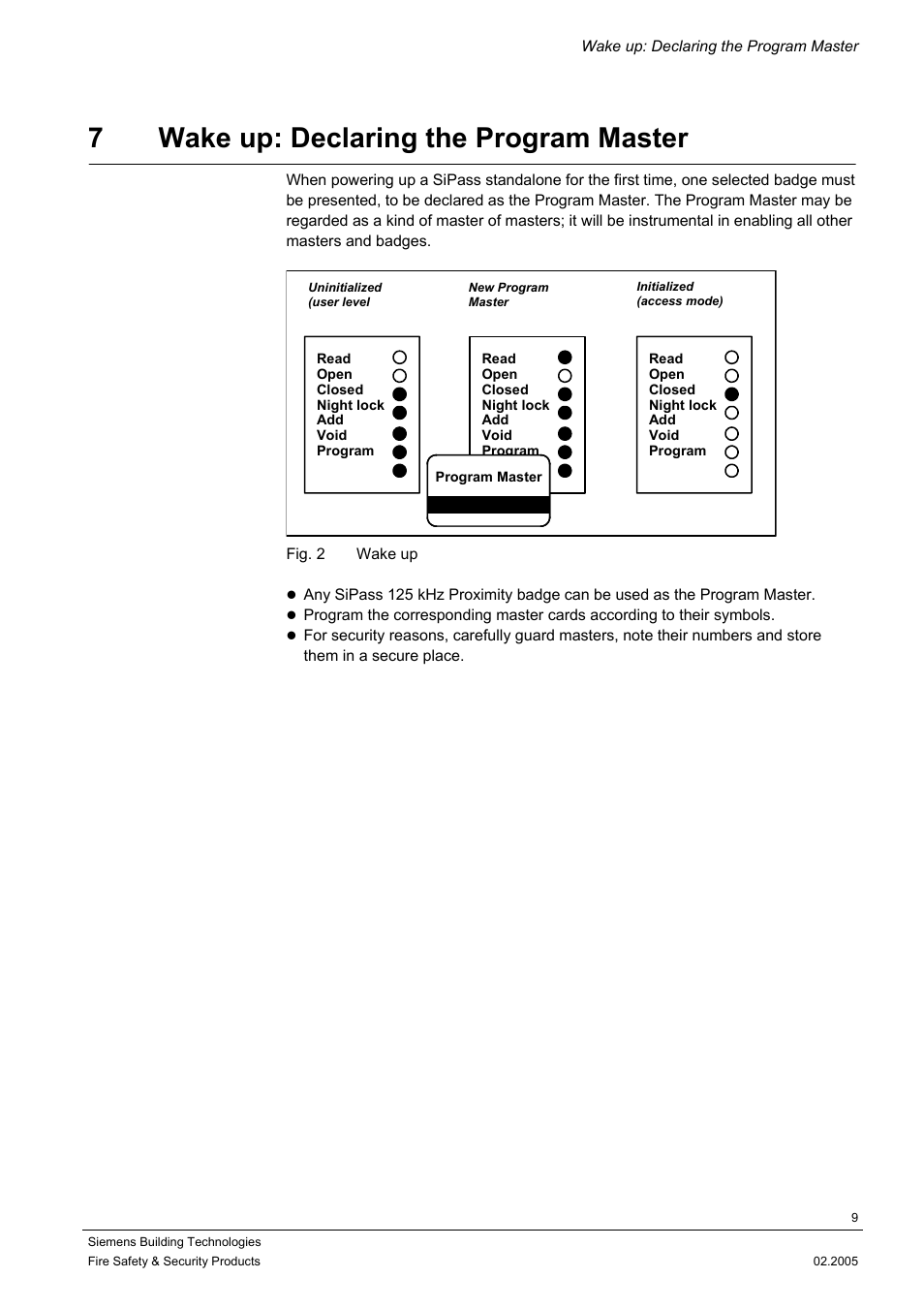 Wake up: declaring the program master, 7wake up: declaring the program master | Siemens SIPASS STANDALONE ACS3110 User Manual | Page 9 / 20