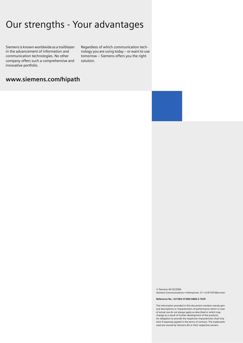 Our strengths - your advantages | Siemens 410 S User Manual | Page 10 / 10