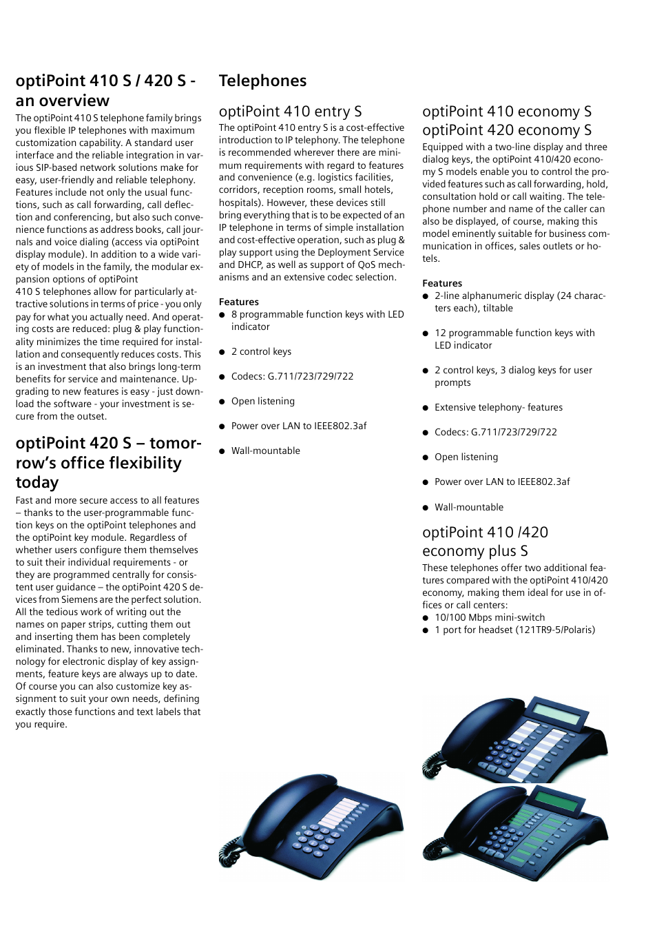 Telephones, Optipoint 410 entry s | Siemens 410 S User Manual | Page 2 / 10