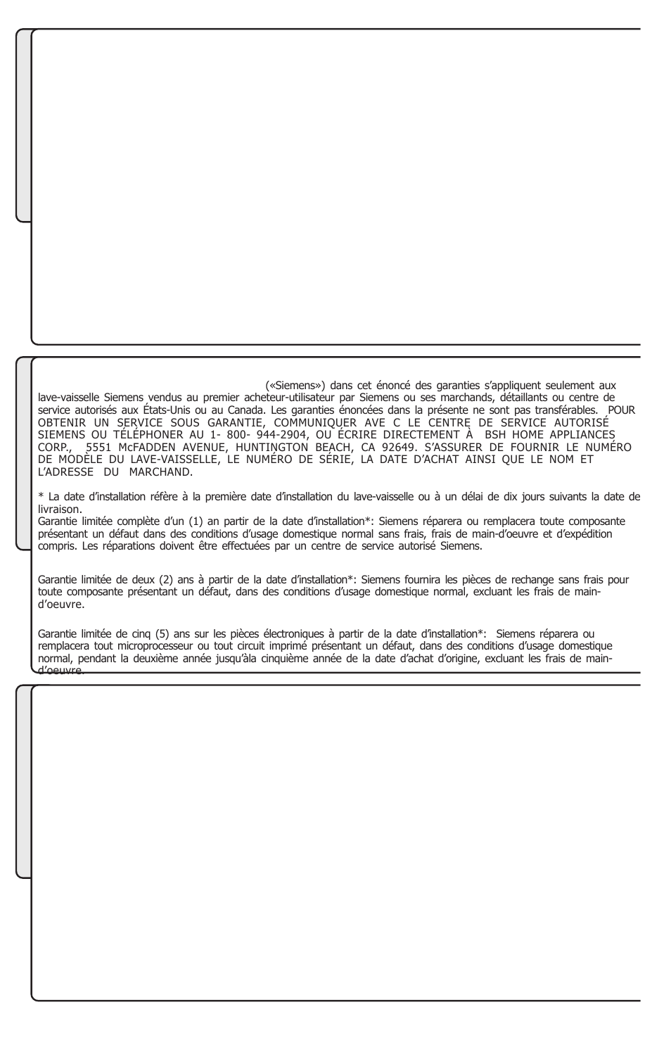 54 statement of warranties - siemens dishwashers, Énoncé des garanties - lave-vaiselle siemens | Siemens SL34A User Manual | Page 55 / 66