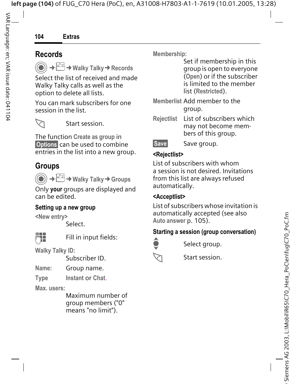 Records, Groups | Siemens CT70 User Manual | Page 105 / 144